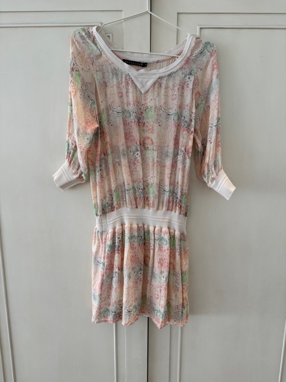Pastel Peach & Mint Floral Knit Mini Dress